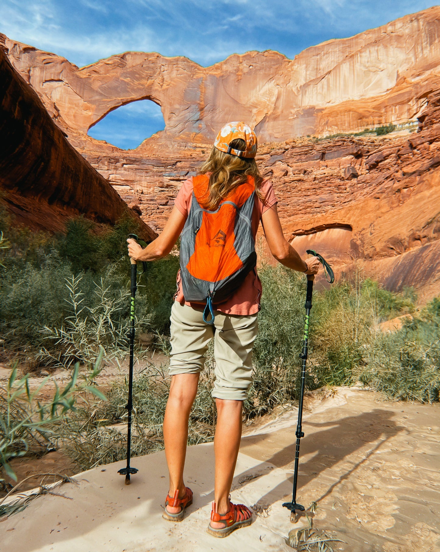 Senior hiker using TREYL DuraLight Pro trekking poles on trail