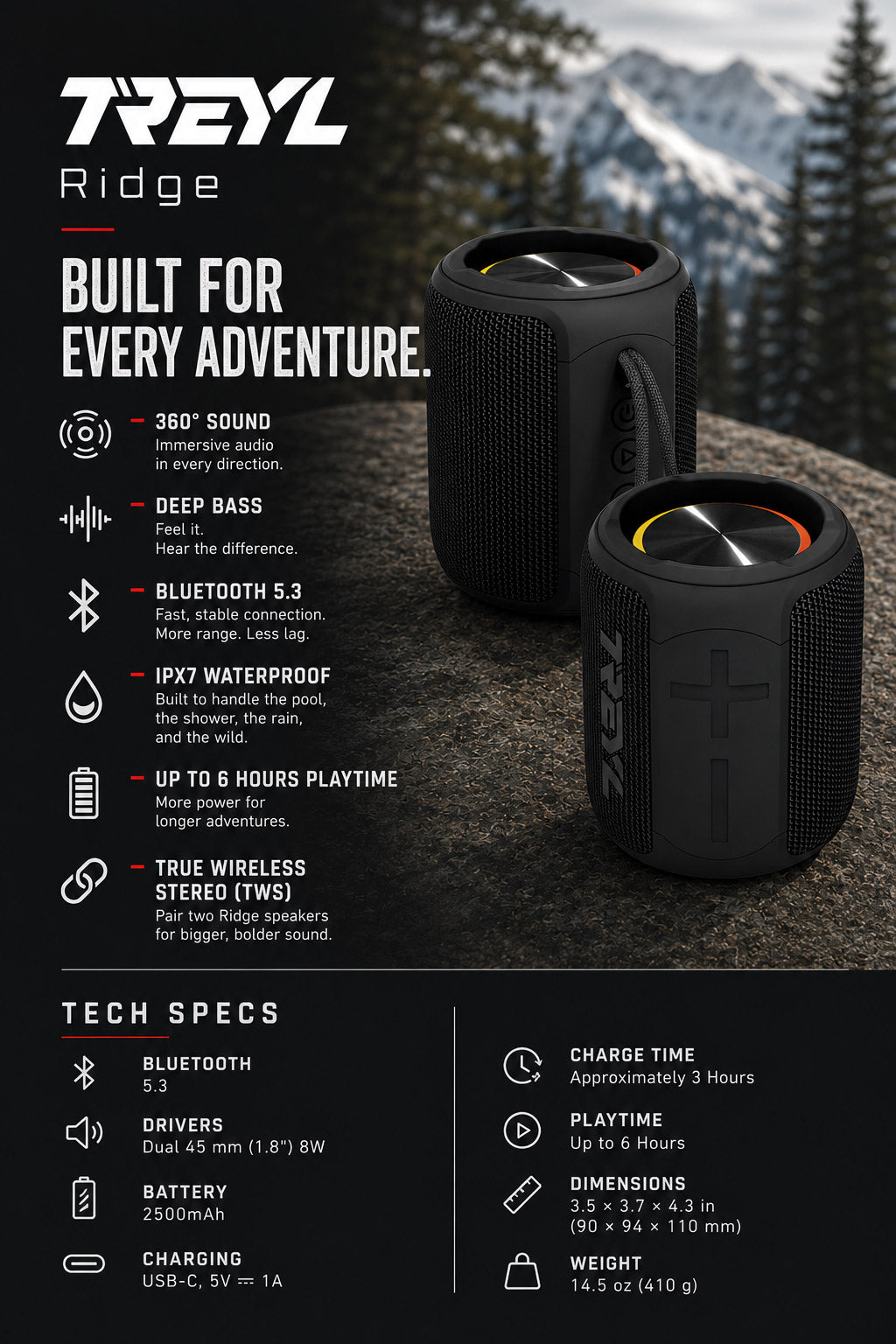 Ridge Waterproof Bluetooth Speaker